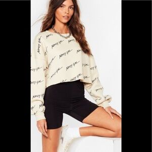 NWT Nasty Gal Cropped Logo Crewneck Sweatshirt